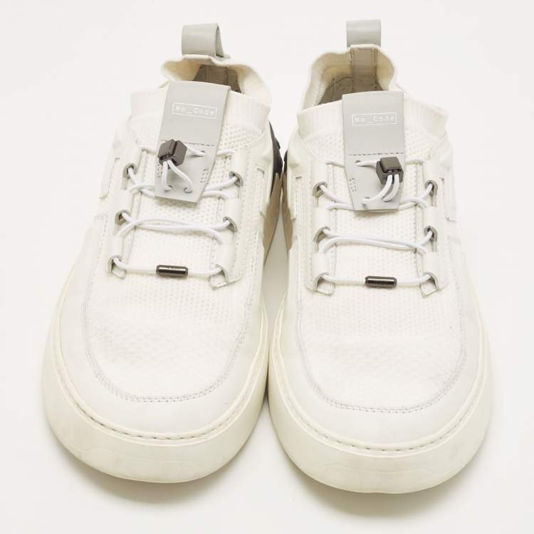 Pre Owned Tod's White Leather and Knit Fabric No_Code Sneakers Size 41.5