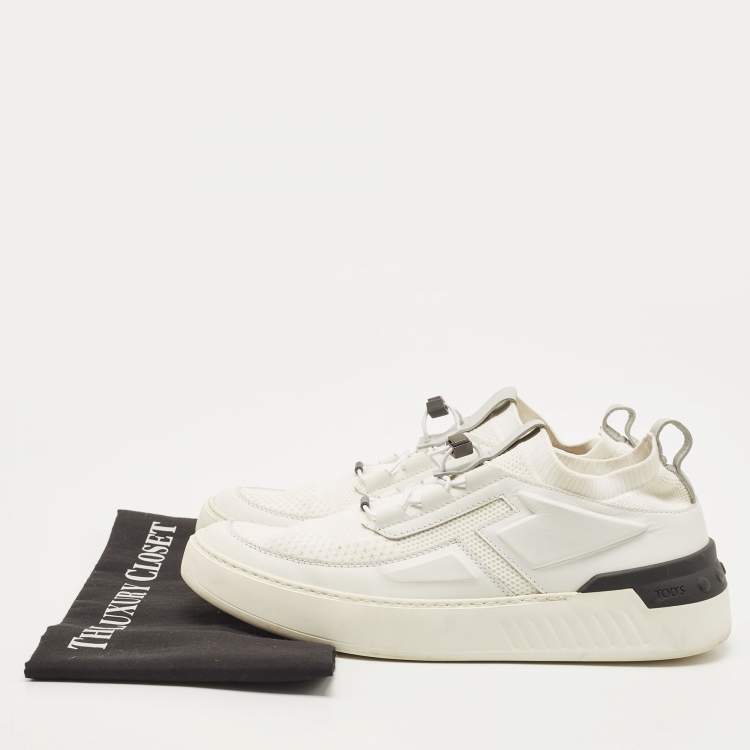Pre Owned Tod's White Leather and Knit Fabric No_Code Sneakers Size 41.5