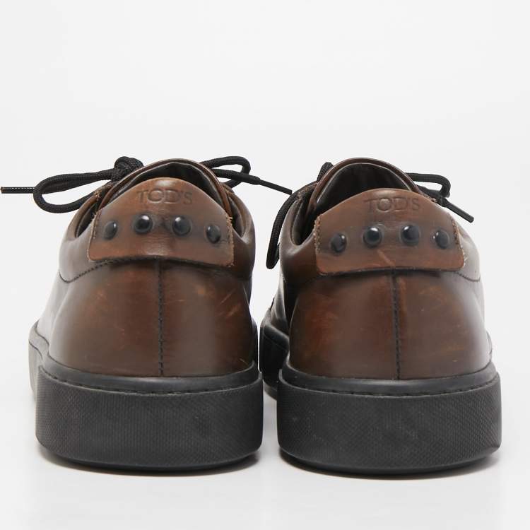 Pre Owned Tod's Brown Leather Low Top Sneakers Size 42