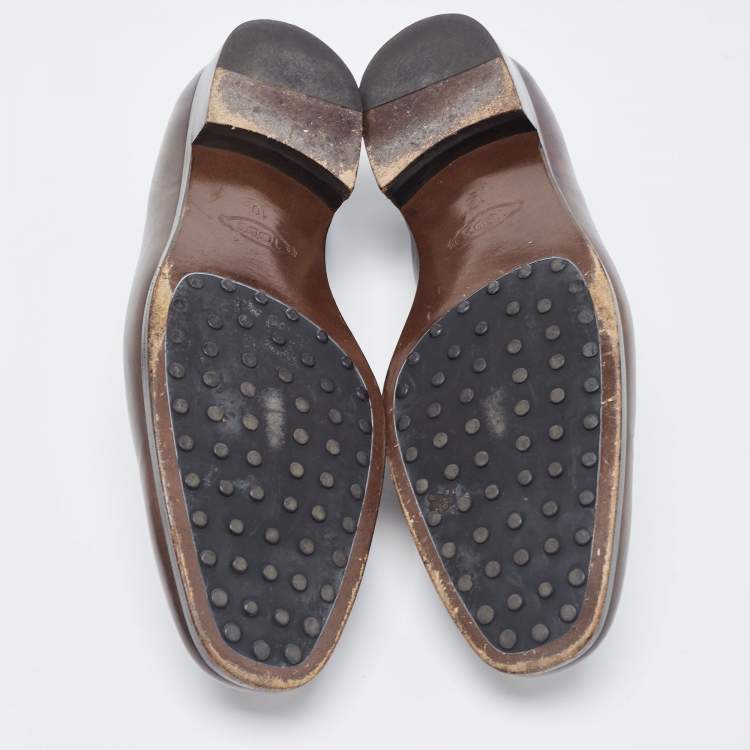 Pre Owned Tod's Brown Leather Penny Slip On Loafers Size 44.5