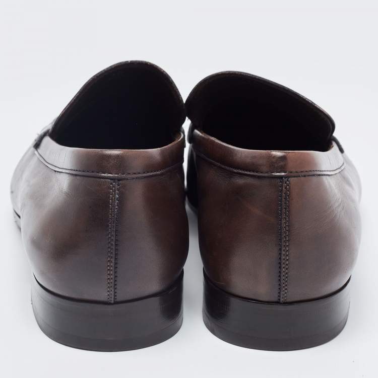 Pre Owned Tod's Brown Leather Penny Slip On Loafers Size 44.5