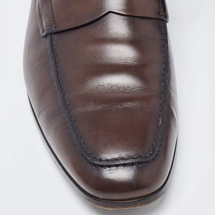 Pre Owned Tod's Brown Leather Penny Slip On Loafers Size 44.5