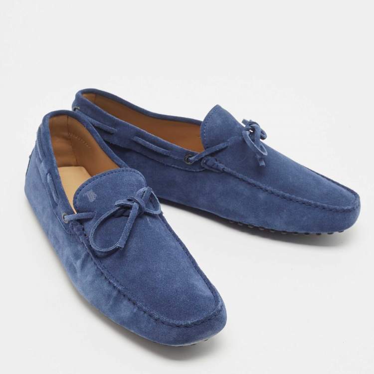 Pre Owned Tod's Blue Suede Leather Gommino Slip On Loafers Size 44
