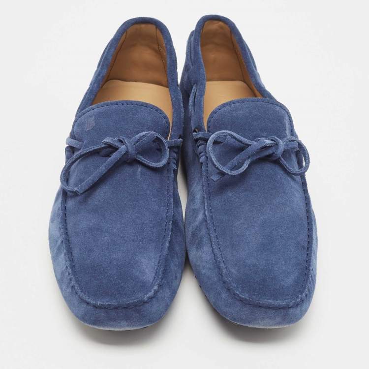 Pre Owned Tod's Blue Suede Leather Gommino Slip On Loafers Size 44