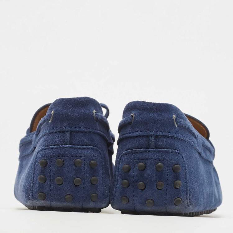Pre Owned Tod's Blue Suede Leather Gommino Slip On Loafers Size 44
