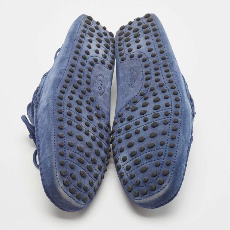 Pre Owned Tod's Blue Suede Leather Gommino Slip On Loafers Size 44