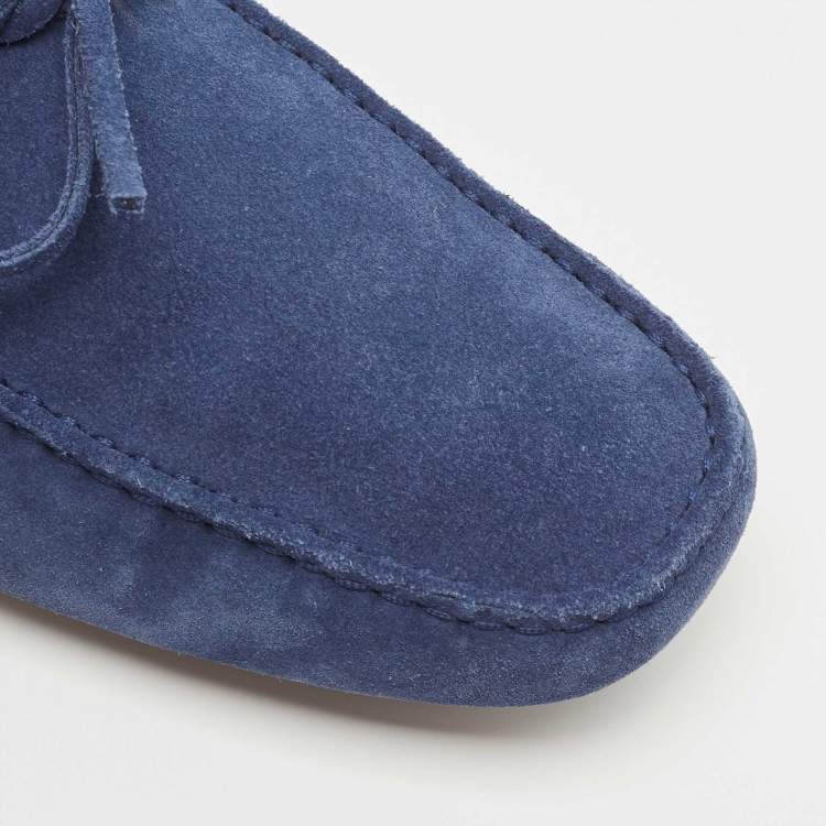 Pre Owned Tod's Blue Suede Leather Gommino Slip On Loafers Size 44