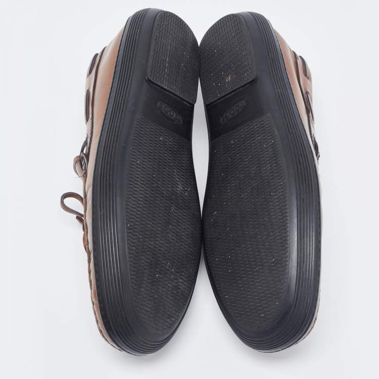 Pre Owned Tod's Brown Leather Bow Slip On Loafers  Size 42