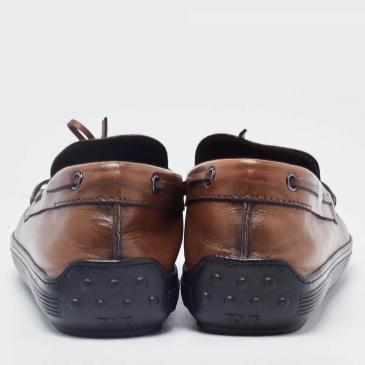 Pre Owned Tod's Brown Leather Bow Slip On Loafers  Size 42