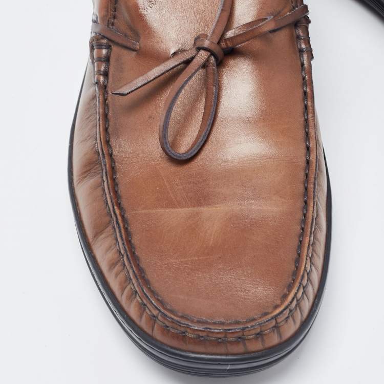 Pre Owned Tod's Brown Leather Bow Slip On Loafers  Size 42