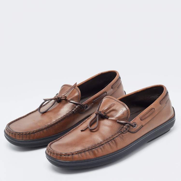 Pre Owned Tod's Brown Leather Bow Slip On Loafers  Size 42