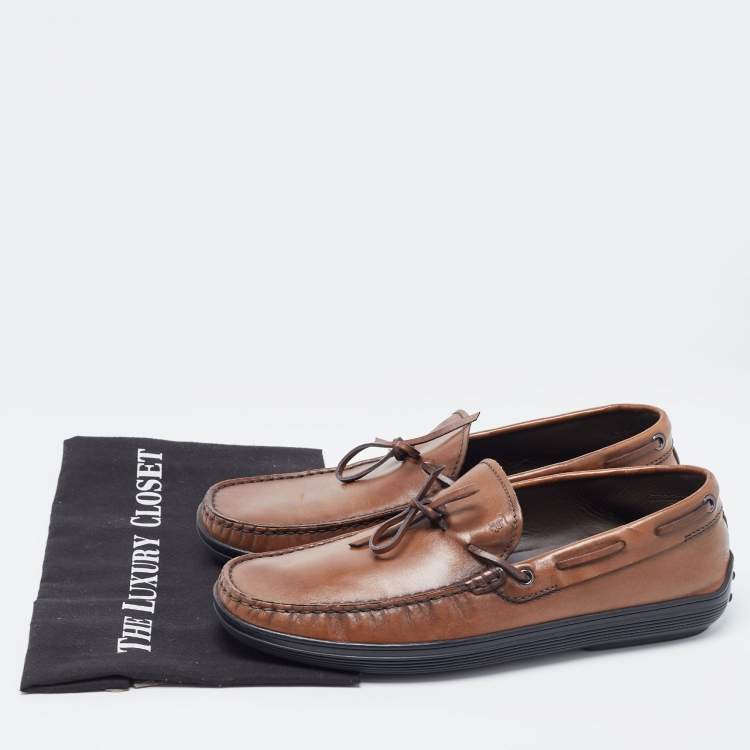 Pre Owned Tod's Brown Leather Bow Slip On Loafers  Size 42