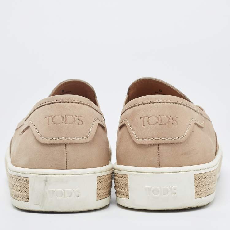 Pre Owned Tod's Brown Nubuck Leather Slip on Espadrille Loafers Size 43