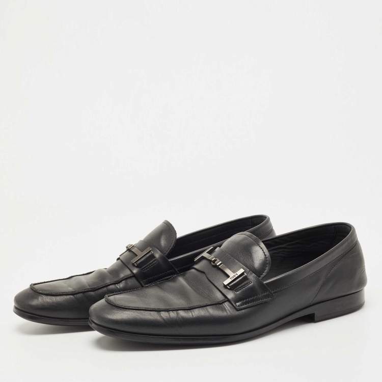 Pre Owned Tod's Black Leather Slip On Loafers Size 44.5