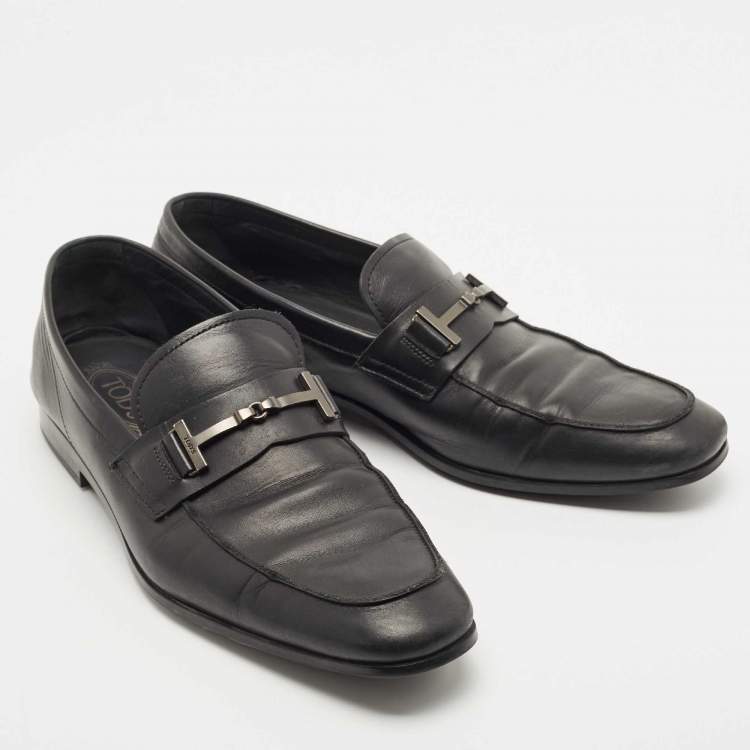 Pre Owned Tod's Black Leather Slip On Loafers Size 44.5