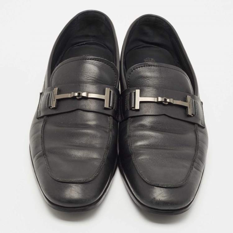 Pre Owned Tod's Black Leather Slip On Loafers Size 44.5