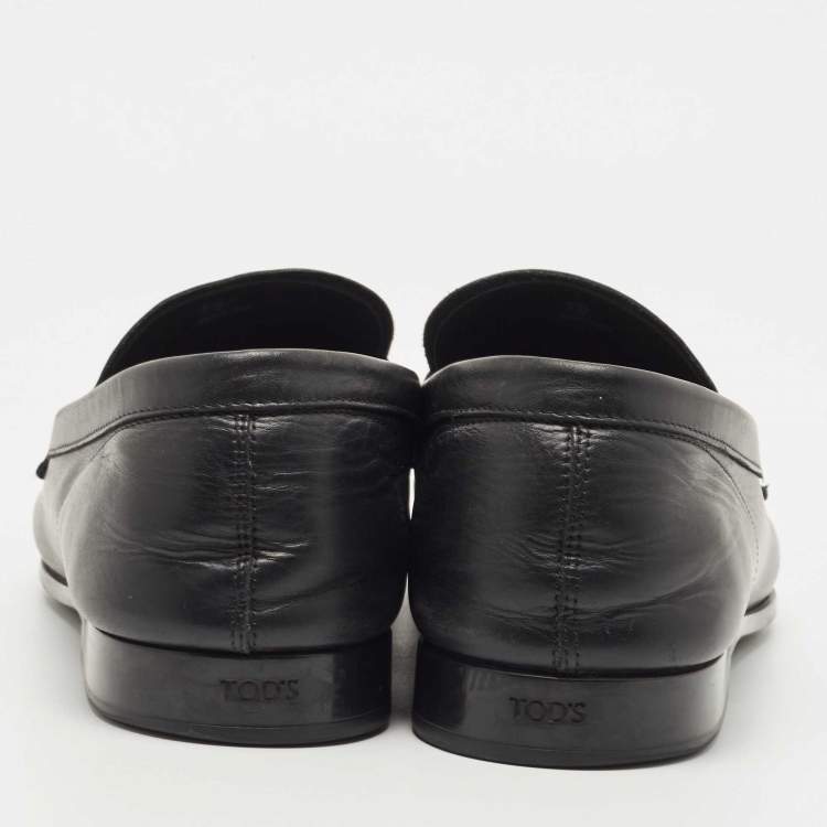 Pre Owned Tod's Black Leather Slip On Loafers Size 44.5