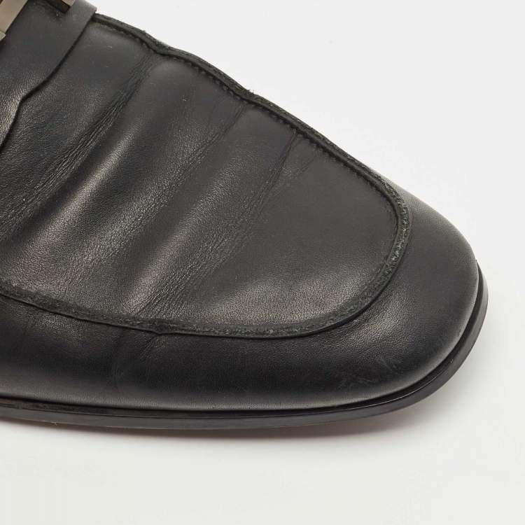 Pre Owned Tod's Black Leather Slip On Loafers Size 44.5