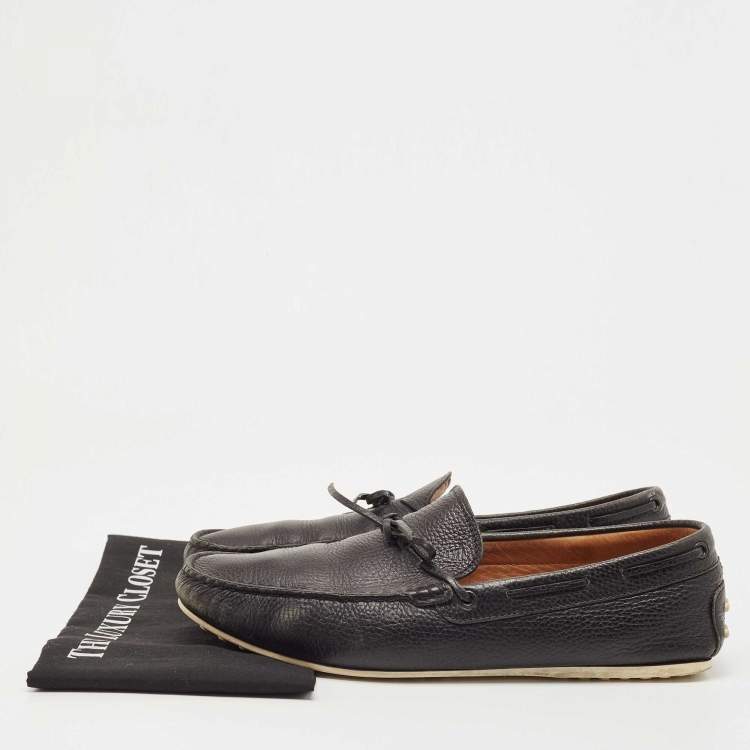 Pre Owned Tod's Black Leather Gommino Loafers  Size 44.5