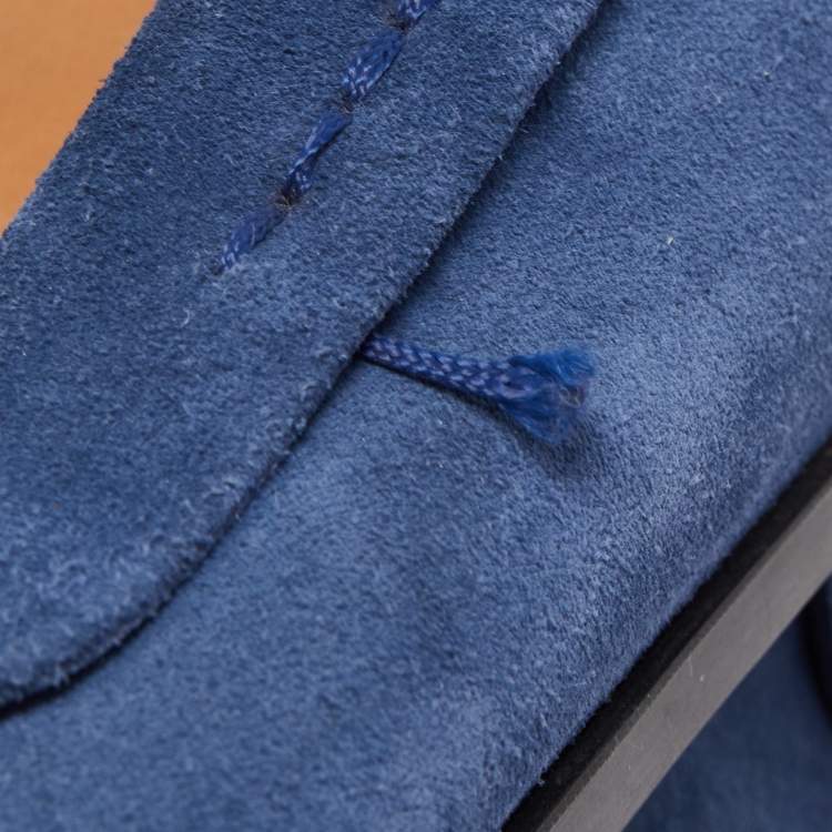 Pre Owned Tod's Blue Suede Penny Loafers Size 41