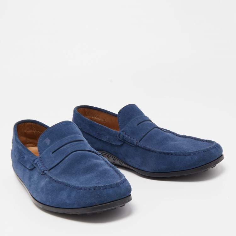 Pre Owned Tod's Blue Suede Penny Loafers Size 41
