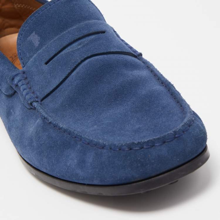 Pre Owned Tod's Blue Suede Penny Loafers Size 41