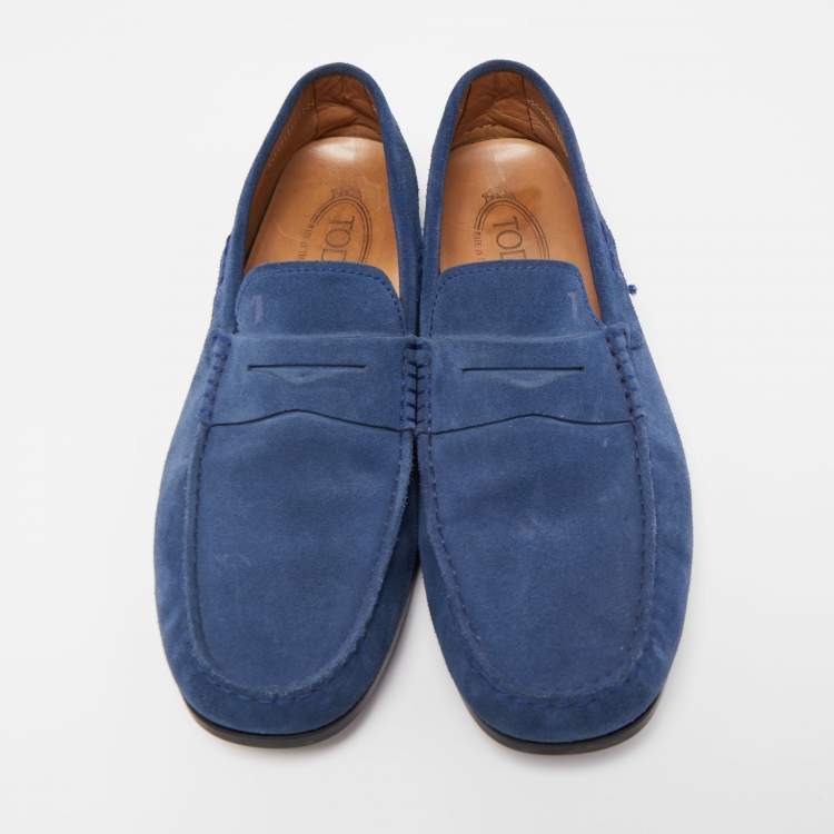 Pre Owned Tod's Blue Suede Penny Loafers Size 41