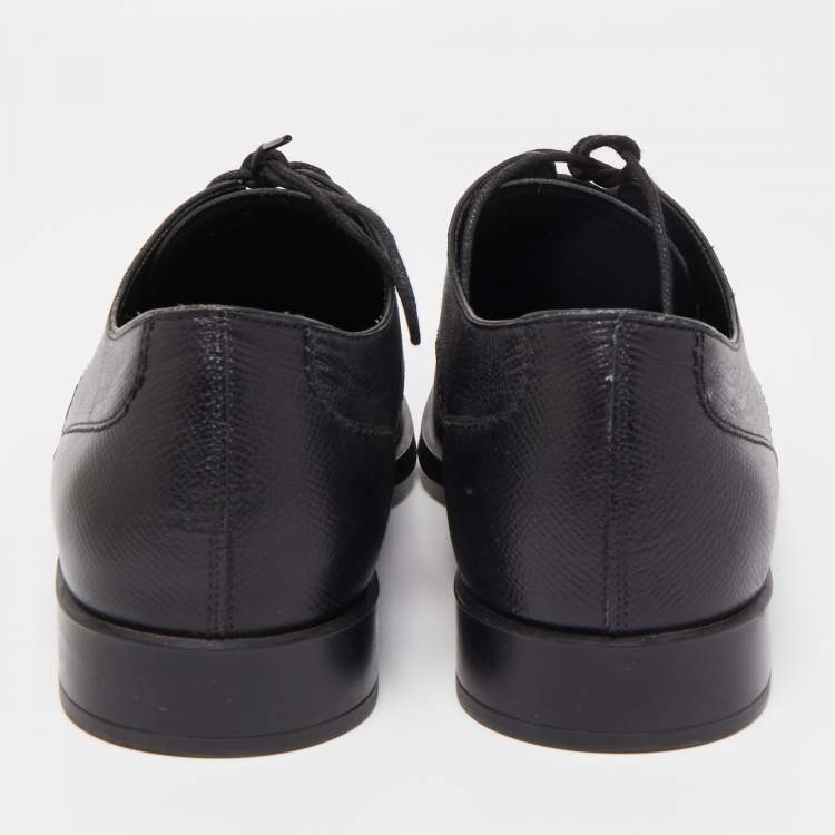 Pre Owned Tod's Black Textured Leather Lace Up Derby Size 42