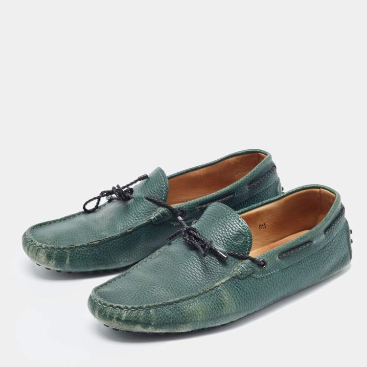 Pre Owned Tod's Green Leather Bow Loafers Size 42.5 