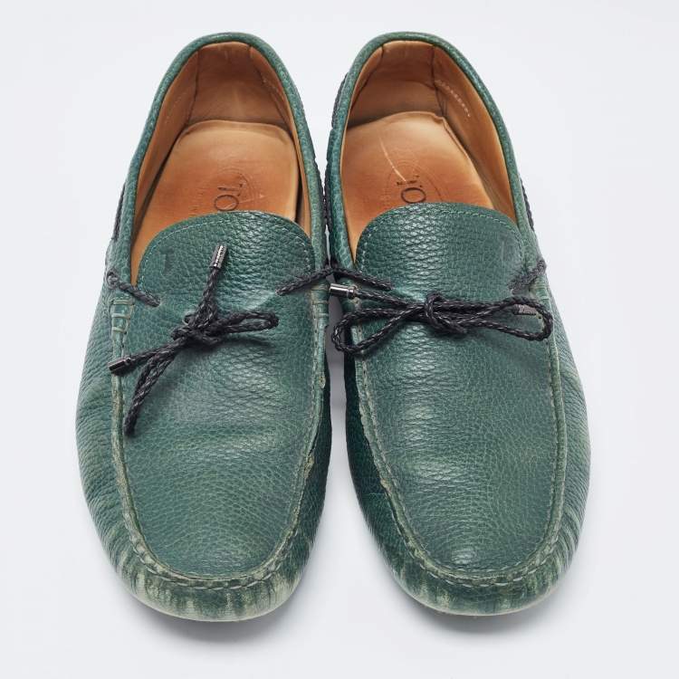 Pre Owned Tod's Green Leather Bow Loafers Size 42.5 