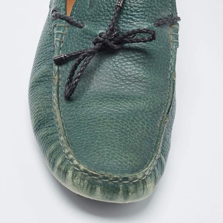 Pre Owned Tod's Green Leather Bow Loafers Size 42.5 