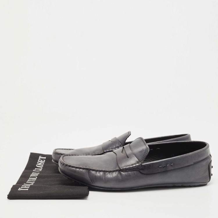 Pre Owned Tods Grey Leather Slip On Loafers Size 45.5