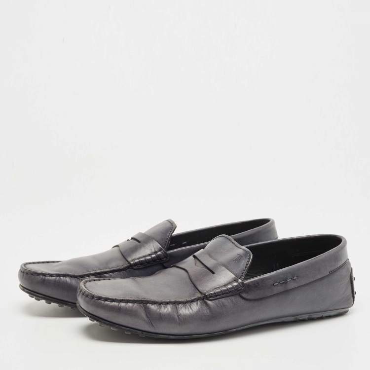 Pre Owned Tods Grey Leather Slip On Loafers Size 45.5
