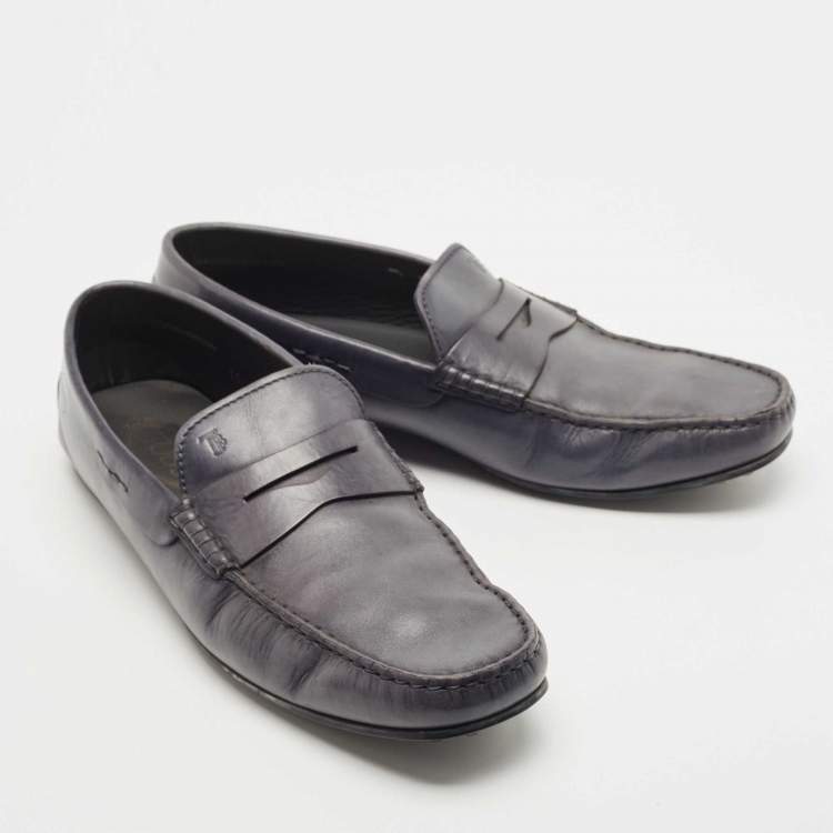 Pre Owned Tods Grey Leather Slip On Loafers Size 45.5