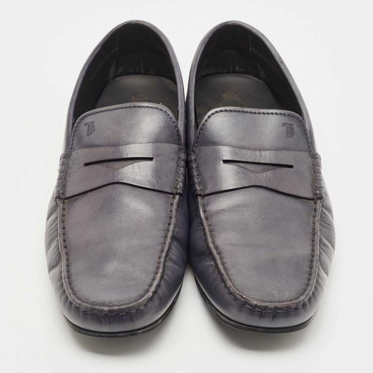 Pre Owned Tods Grey Leather Slip On Loafers Size 45.5