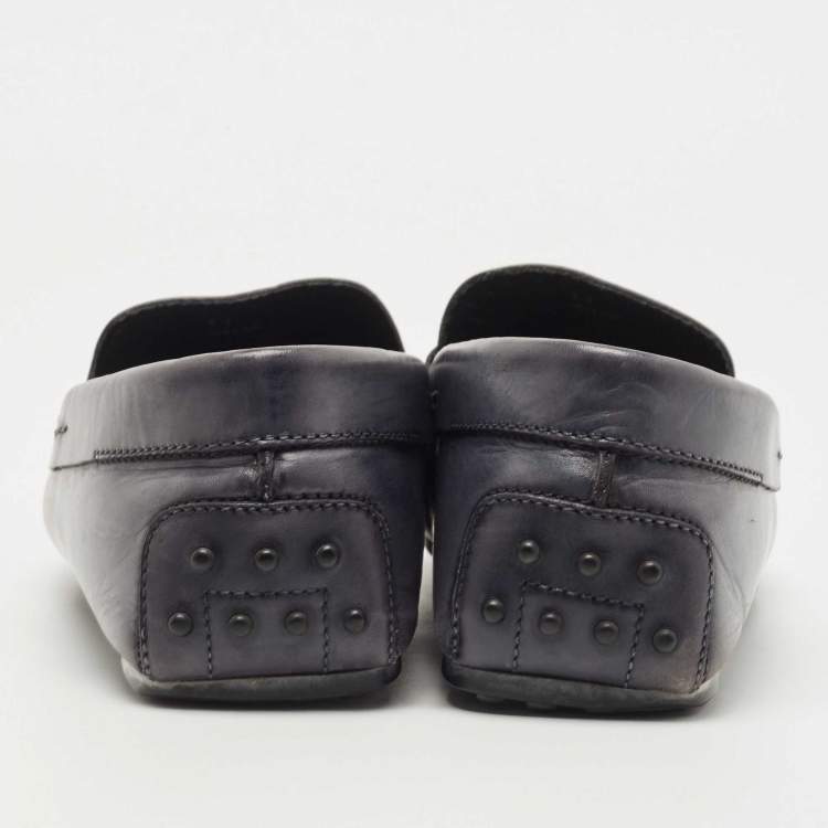 Pre Owned Tods Grey Leather Slip On Loafers Size 45.5