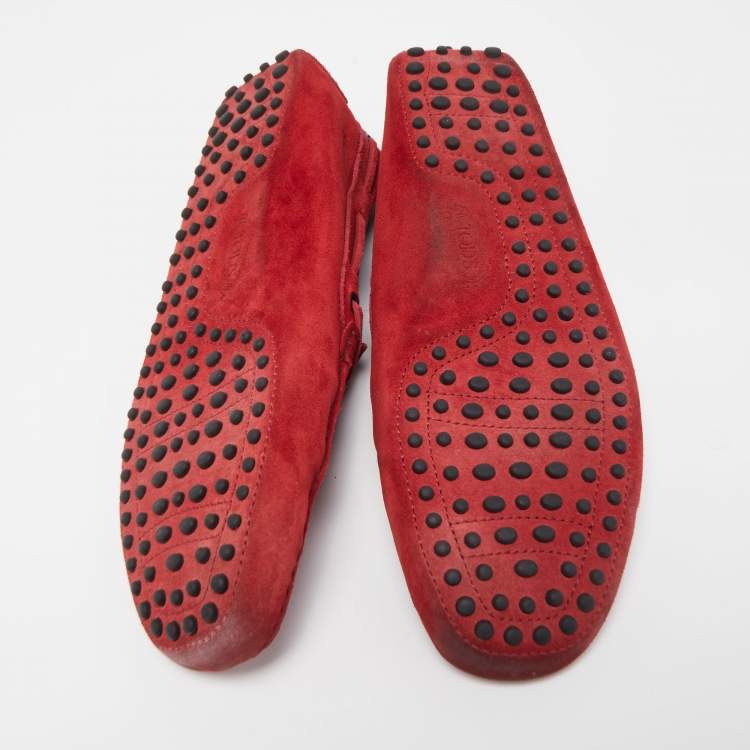 Pre Owned Tod's Red Suede Bow Detail Driving Loafers Size 42.5