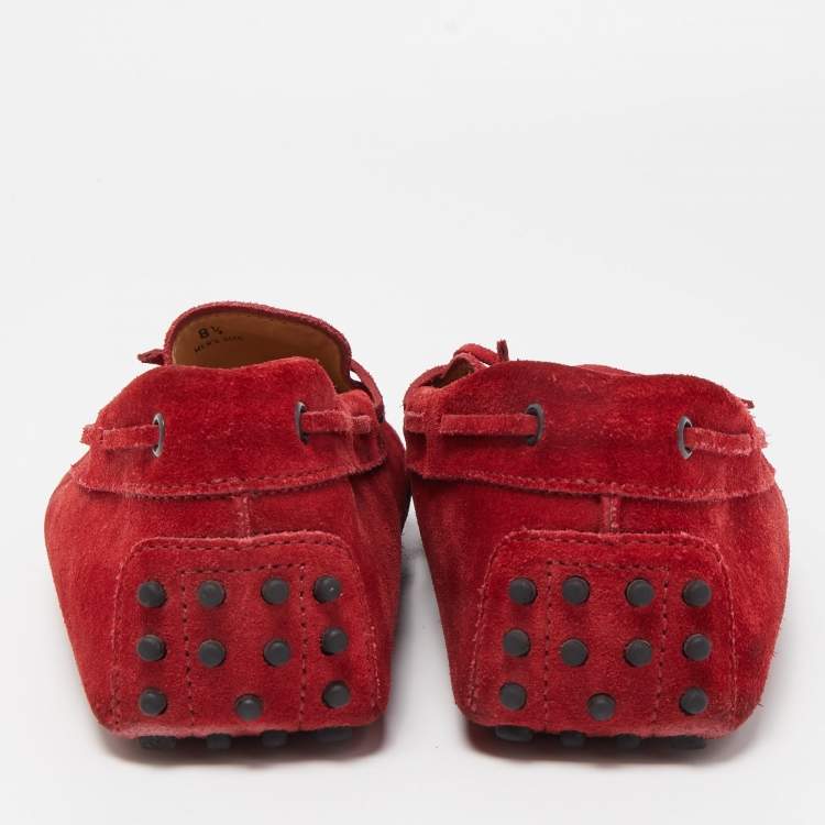 Pre Owned Tod's Red Suede Bow Detail Driving Loafers Size 42.5