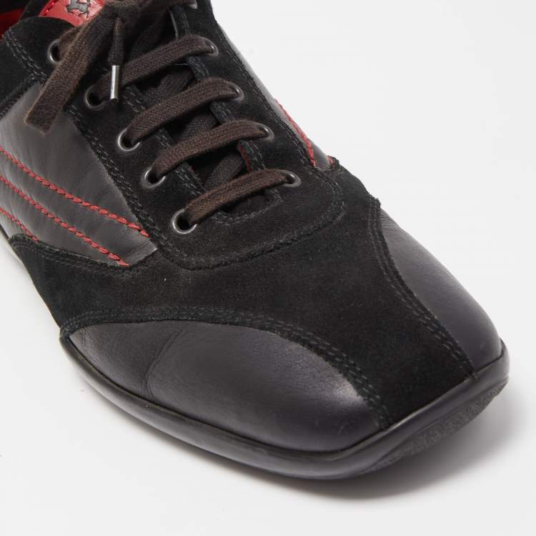 Pre Owned Tod's For Ferrari Black Suede And Leather Sneakers Size 45.5