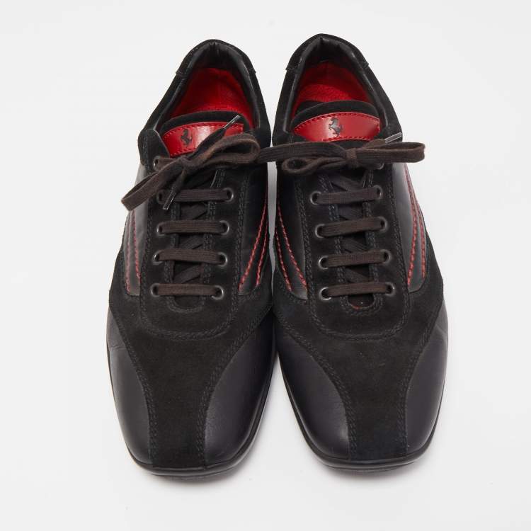 Pre Owned Tod's For Ferrari Black Suede And Leather Sneakers Size 45.5