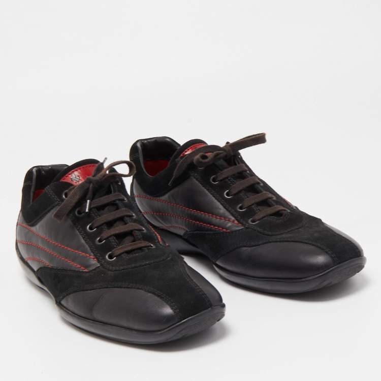 Pre Owned Tod's For Ferrari Black Suede And Leather Sneakers Size 45.5