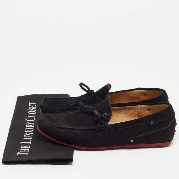 مملوكة مسبقًا Tod's For Ferrari Black Suede Bow Loafers Size 42.5