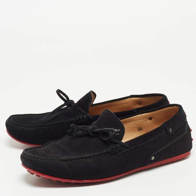 مملوكة مسبقًا Tod's For Ferrari Black Suede Bow Loafers Size 42.5