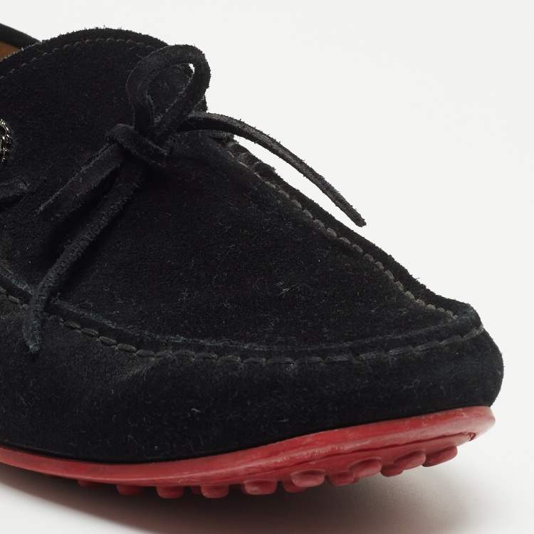 مملوكة مسبقًا Tod's For Ferrari Black Suede Bow Loafers Size 42.5