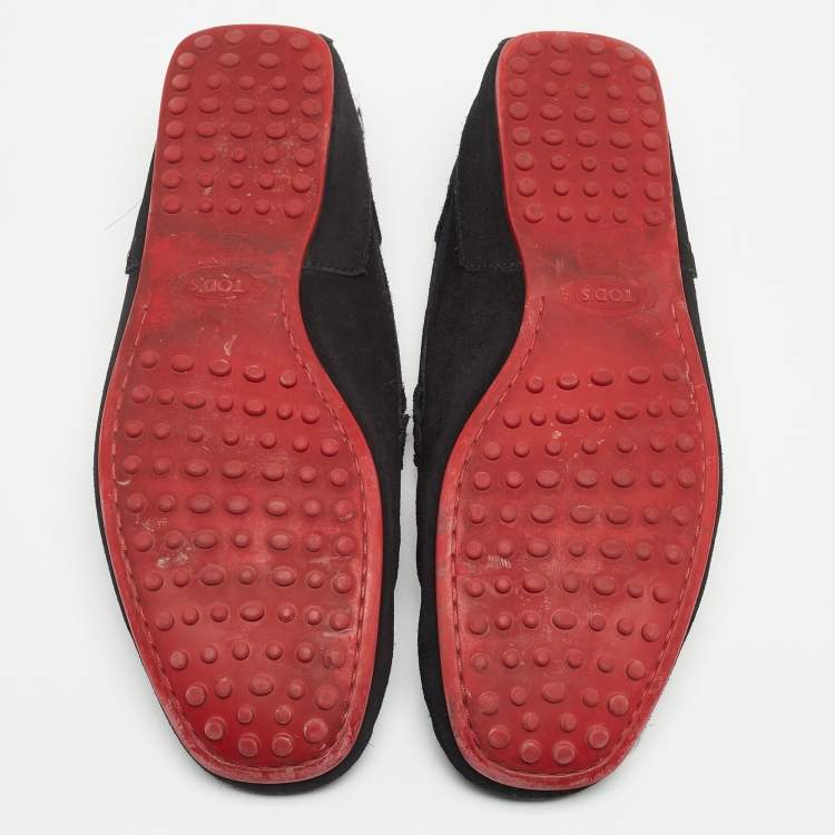 مملوكة مسبقًا Tod's For Ferrari Black Suede Bow Loafers Size 42.5