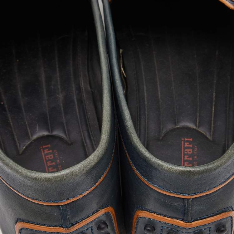 Pre Owned Tod's Dark Grey/Orange Leather Gommino Slip On Loafers Size 42