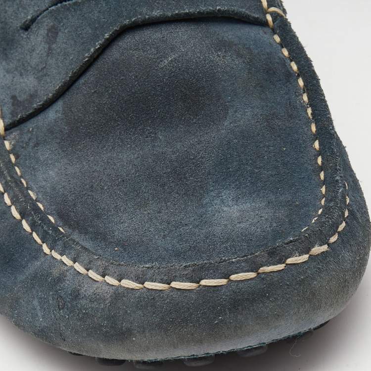 Pre Owned Tod's Blue Suede Gommino Driving Loafers Size 42