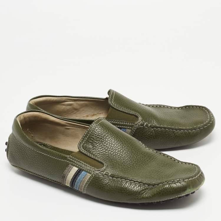 Pre Owned Tod's Green Leather Slip On Loafers Size 43