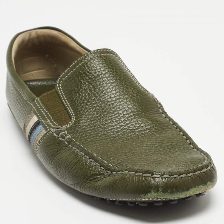 Pre Owned Tod's Green Leather Slip On Loafers Size 43