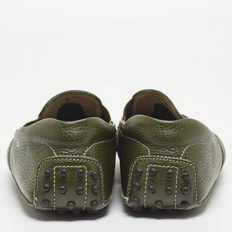 Pre Owned Tod's Green Leather Slip On Loafers Size 43